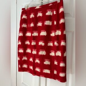 Anthropologie Corey Lynn Calter Red and Cream Linen lined pencil skirt 10